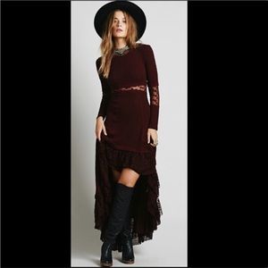 Free People Lady Gwendolyn Burgundy Maxi High Low Lace Dress